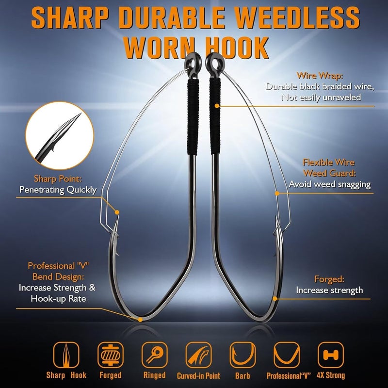 Dovesun Weedless Worm Hooks Wacky Rig Hooks Texas Rig Hooks 30PCS Professional V Bass Fishing Hooks for Freshwater Saltwater 1/0 2/0 3/0 - Image 2